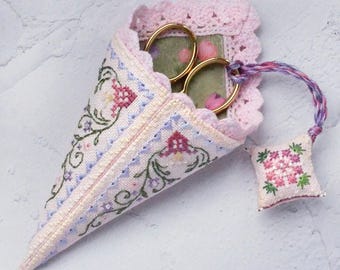 Scissors Case Cross Stitch Kit, Floral Embroidery, Decorative Stitches, Scissors Fob, DIY Sewing Gift