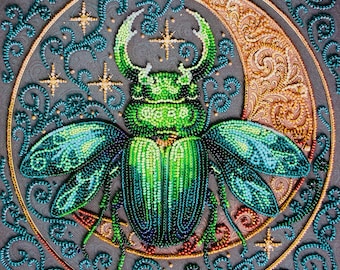 Beaded Beetle Embroidery Kit, DIY Insect Art For Adults, Beaded Painting Craft Set, Handmade Home Decor, Unique Gift Idea