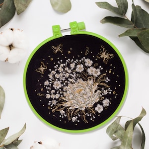 Kit de punto de cruz &quot;Flor&quot;: Hermoso diseño de bordado floral, kit de punto de cruz DIY para decoración moderna del hogar, regalo ideal para ella, Abris Art