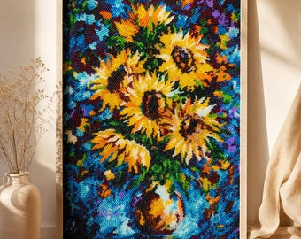 Sunflowers Bead Embroidery Kit, Beaded Flowers DIY Craft Kit for Adults, Beginner-Friendly Beading Set, Mother’s Day Gift, Home Decor