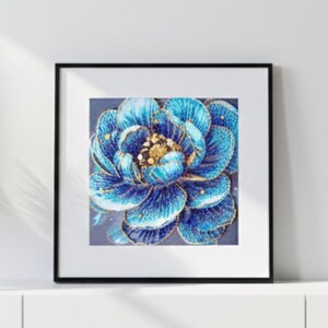 Borduurpakket kraal met blauwe bloem, 3D-kralenkunst ambacht voor volwassenen, handgemaakt cadeau, eenvoudig borduren schilderen, perlenstickerei