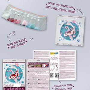 Perlenstickerei Koi Fisch, Perlenstickerei, Nadelspitze Kits, Anfänger Kit, Perlen Kit, Koi Malerei, handgemachtes Geschenk Bild 7