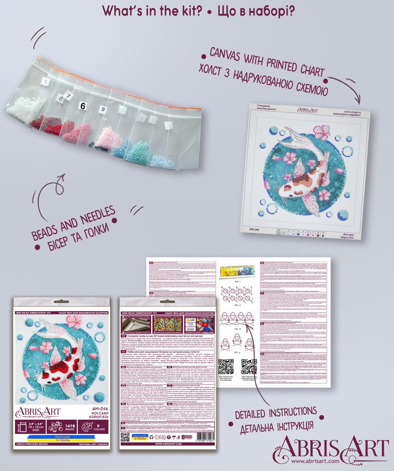 Perlenstickerei Koi Fisch, Perlenstickerei, Nadelspitze Kits, Anfänger Kit, Perlen Kit, Koi Malerei, handgemachtes Geschenk Bild 7