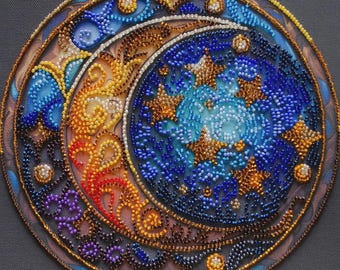 Bead Embroidery Kit Moon, Beading Moon, Beadwork Kit, 3D Embroidery, Needlepoint Kits, Easy Embroidery Kit, Hobby Kit, Christmas Gift
