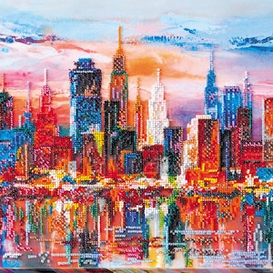 Bead Embroidery Kit Cityscape Art, 3D Beadwork Craft Kit, Embroidery Painting, Beginner Beading Set, Handmade Gift, Abris Art