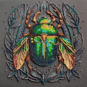 Bead Embroidery Kit Scarab Beetle, Insect Embroidery, Beaded Picture, Beadwork Kit, Hand Easy Embroidery, Craft Kit For Adults