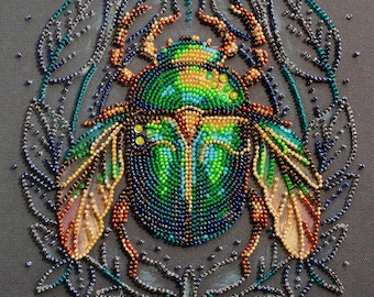 Perlenstickerei Skarabäus, Insekten Stickerei, Perlenbild, Perlenstickerei, Handstickerei, Bastelset für Erwachsene