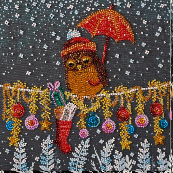 Mid-sized bead embroidery kit Owl's gift (Winter tale) 200x200 mm