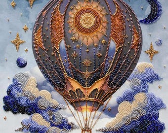 Bead Embroidery Kit Hot Air Balloon DIY Beading Kit for Adults, Beaded Embroidery Set, Beadwork Craft Kit, Easy Embroidery Kit, Hobby Kit