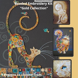Kit de Bordado com Miçangas de Gato, Conjunto de Artesanato DIY