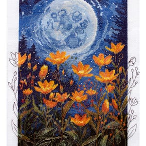 Cross Stitch Kit &quot;Night Contrast&quot; : Vibrant Floral Design, Counted Cross Stitch, Needlepoint Kit, Ideal Gift for Her or Home Decor,Abris Art