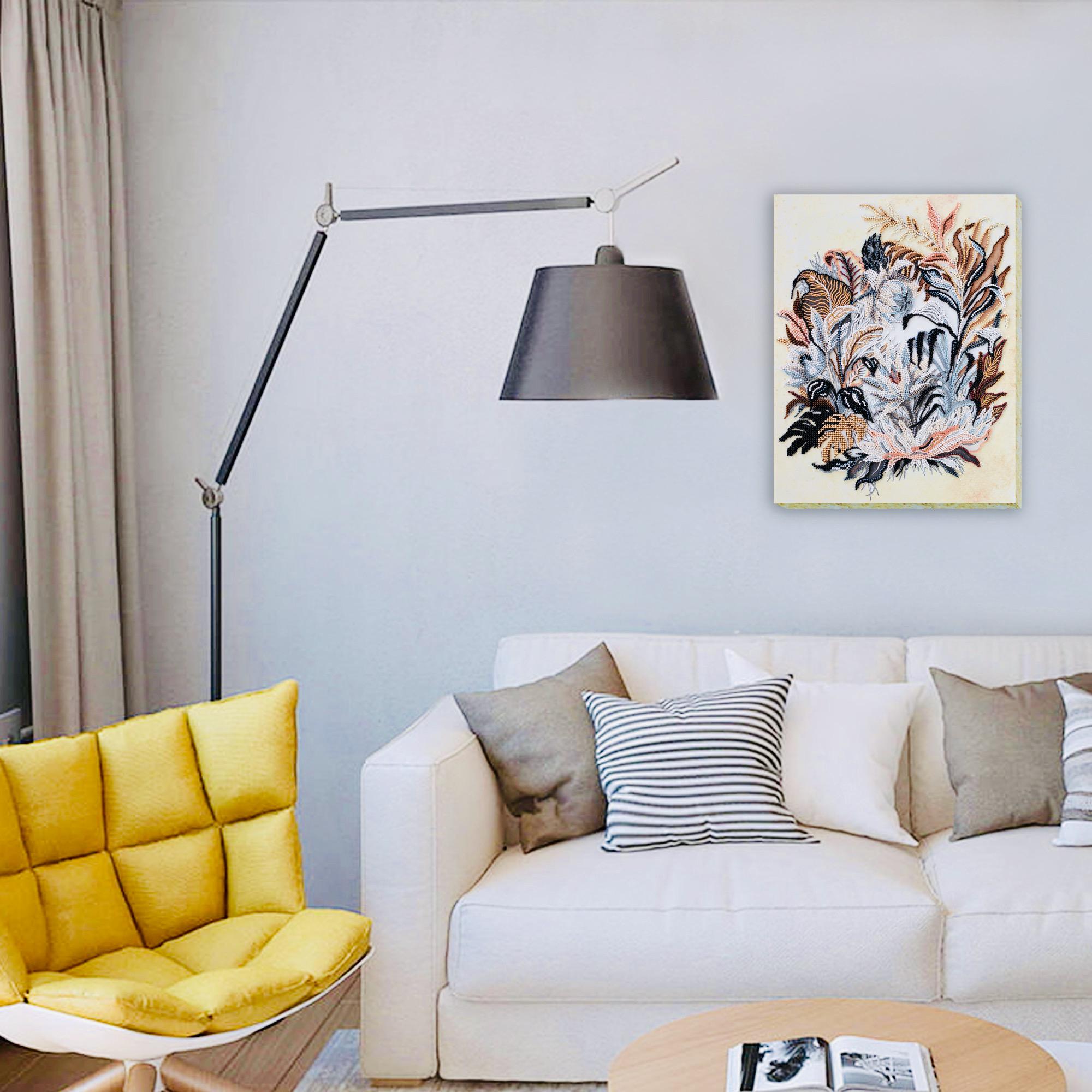 Kit Ricamo Con Perline Fiori In Cesto 40x50 Cm – Fai Da Te Con Tela Prestampata, Perline Colorate E Ago. Perfetto Per Decorazioni Murali E Regali Unici