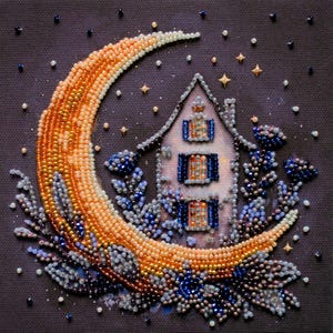 Bead embroidery kit on art canvas-The magic of the night sky 15cm x 15cm. Abris Art DIY Beaded embroidery pattern Diy craft kit Gift for her