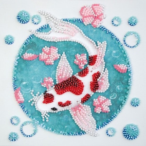 Perlenstickerei Koi Fisch, Perlenstickerei, Nadelspitze Kits, Anfänger Kit, Perlen Kit, Koi Malerei, handgemachtes Geschenk Bild 1