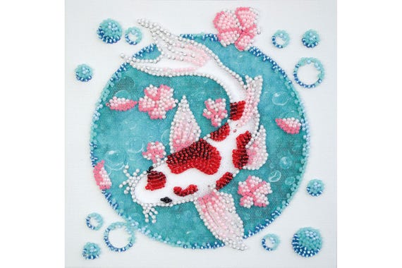Bead Embroidery Kit Koi Fish, Beadwork Embroidery, Needlepoint Kits, Beginner Kits, Bead Kit, Koi Painting, Handmade Gift