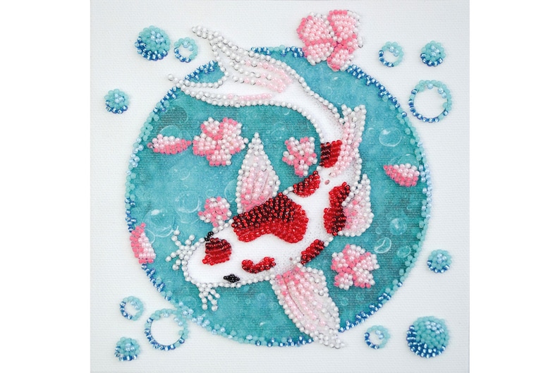 Perlenstickerei Koi Fisch, Perlenstickerei, Nadelspitze Kits, Anfänger Kit, Perlen Kit, Koi Malerei, handgemachtes Geschenk Bild 1