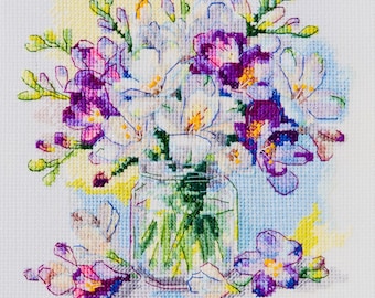 クロスステッチキット 初めてのブーケ 花瓶に入った花 デザイン DIY