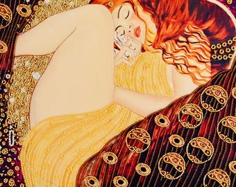 Perlenstickerei Kit Klimt Stickerei, Bastelset für Erwachsene, 3D Perlenstickerei Set auf Satin, Nadelspitzen Kit, Perlenzubehör Geschenk