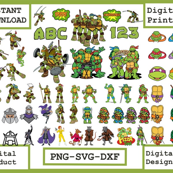 Ninja Turtles Png Svg Clip Arts Bundle,  alphabet Png Svg, Ninja Turtles svg cut files for Cricut / Silhouette, Ninja Turtles Png, Ninja Png