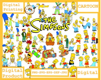 Bundle de Simpsons Png Svg Clip Art, svg des Simpsons coupé des fichiers pour Cricut / Silhouette, png, dxf, png des Simpsons, téléchargement immédiat, anniversaire des Simpson