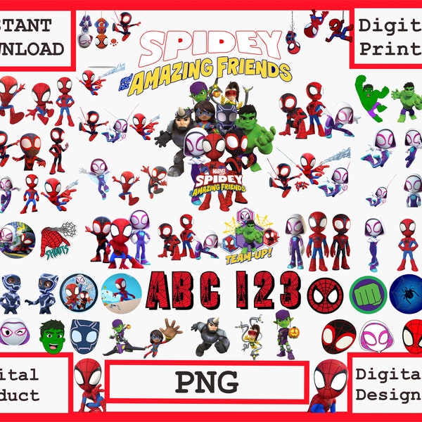 Spidey Png Clipart, Spidey and his Amazing Friends PNG Bundle, Superhero PNG, Instant Download, Spidey shirt, Spidey Birthday, Spidey poster