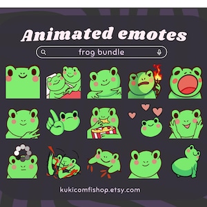 15 Cute Animated Twitch Emotes Pack, Funny Chibi Frog for Twitch and Discord