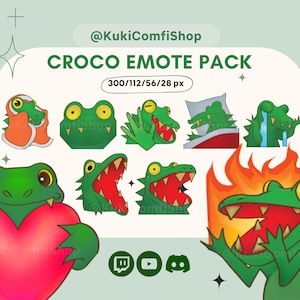 9x Crocodile Twitch Emotes / Twitch / Discord / YouTube / Streaming / Cute funny alligator emote pack