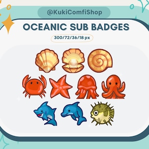 Ocean Sea Creature Badges (10 Pack) for Twitch, YouTube, Discord / Aquatic Stream Graphics