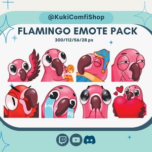 8x PINK FLAMINGO Emotes Pack for Twitch / Youtube / Discord / Cute Kawaii Emoji Emote Pack