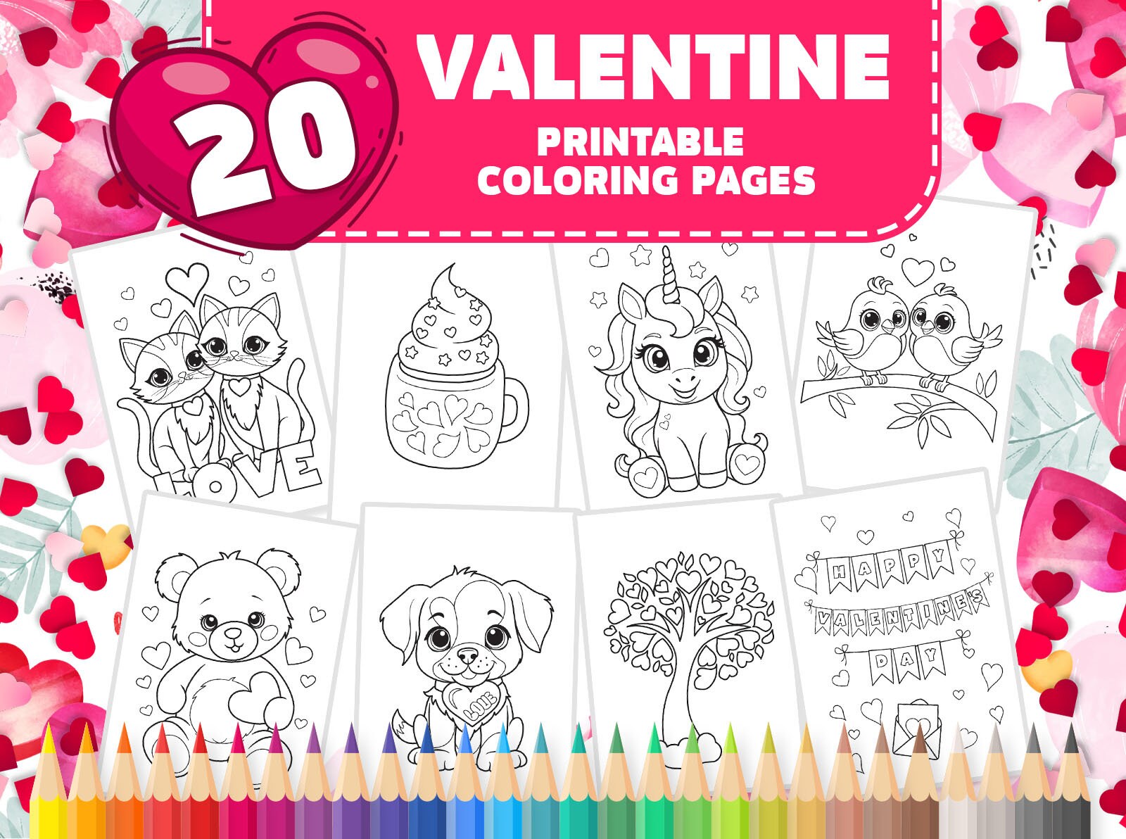 Valentine Coloring Pages for Kids, Toddlers, Preschoolers Activity ...