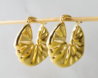 Boucles d'oreilles créoles épaisses plaquées or 18 carats, style vintage