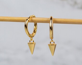 18K Gold Plated Spike Huggies Small Size Gold Hoops Everyday Earrings 925 Sterling Silver Spike Charm Gold Huggies Gift for Her Spike Hoops