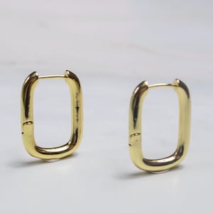 18K Gold Plated Square Hoops Large Size Gold Hoops Chic Earrings Vintage Hoops Classic Style Gift for Her Long Earrings Rectangle Huggies