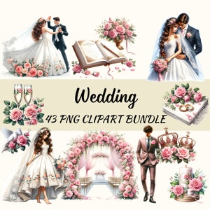 Pink Roses Wedding clipart bundle,Romantic Floral Designs for Invitations,RoseWatercolorClipart,Pink Flower Illustrations,Digital Clip Art