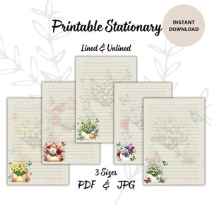 Letter Writing Stationery, Letter Writing Paper, Printable digital papers,Floral Lined and unlined papers,Spring flowers,