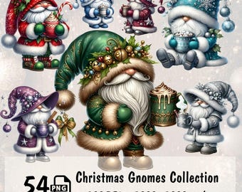 Christmas Gnomes with Hot Cocoa Clipart Set, 54 PNG Watercolor Winter Gnome Illustrations, Watercolour PNG Bundle, Festive Digital Download
