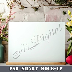 May include: A white frosted glass sign with a wooden base. The sign has the text "Ai Digital" written in a cursive font.