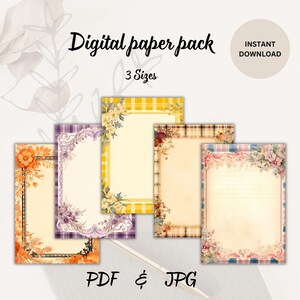 Digitale papierset, lege dagboekpagina's, afdrukbaar papier, junk journal, junk journal kit, afdrukbare dagboekpagina's, digitale bloemenpagina's.