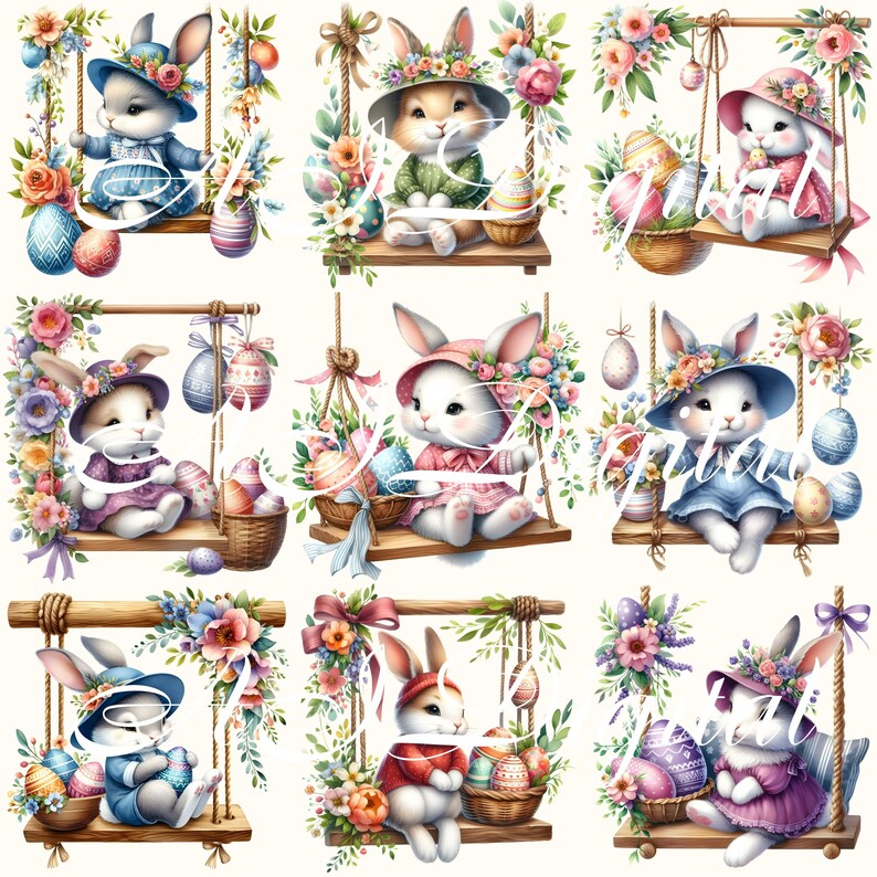Easter Bunny on Swing Digital Download | Whimsical Easter Decor ...