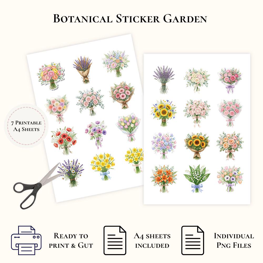 Botanical Sticker Garden | 80 Watercolor Flower Stickers PNG ...