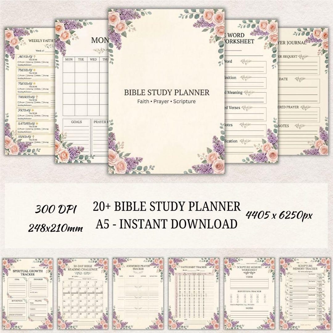 Bible Study Planner Printable Bundle, Bible Verse Mapping, Christian ...
