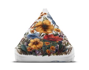 Fleurs sauvages personnalisées - Housse de chaise pouf papillon - Esthétique cottagecore, décoration d'intérieur rétro, cadeau hippie parfait - 2 tailles