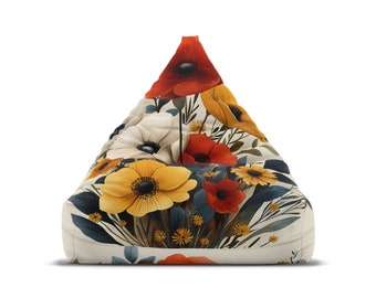 Fleurs sauvages personnalisées - Housse de chaise pouf papillon - Esthétique cottagecore, décoration d'intérieur rétro, cadeau hippie parfait - 2 tailles