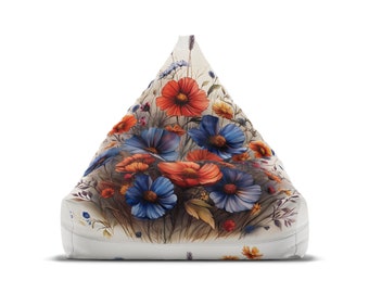 Fleurs sauvages personnalisées - Housse de chaise pouf papillon - Esthétique cottagecore, décoration d'intérieur rétro, cadeau hippie parfait - 2 tailles