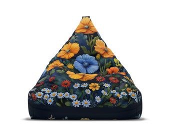 Custom Wildflower - Butterfly Bean Bag Chair Cover - Cottagecore Aesthetic, Retro Home Decor, Perfect Hippie Gift - 2 Sizes