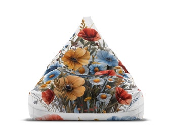 Benutzerdefinierte Wildblume – Schmetterlings-Sitzsack-Stuhlbezug – Cottagecore-Ästhetik, Retro-Wohndekoration, perfektes Hippie-Geschenk – 2 Größen