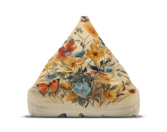 Fleurs sauvages personnalisées - Housse de chaise pouf papillon - Esthétique cottagecore, décoration d'intérieur rétro, cadeau hippie parfait - 2 tailles