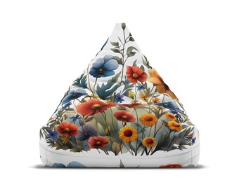 Fleurs sauvages personnalisées - Housse de chaise pouf papillon - Esthétique cottagecore, décoration d'intérieur rétro, cadeau hippie parfait - 2 tailles