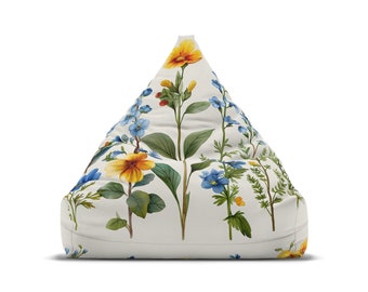 Fleurs sauvages personnalisées - Housse de chaise pouf papillon - Esthétique cottagecore, décoration d'intérieur rétro, cadeau hippie parfait - 2 tailles