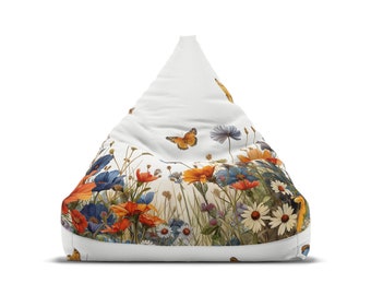 Custom Wildflower - Butterfly Bean Bag Chair Cover - Cottagecore Aesthetic, Retro Home Decor, Perfect Hippie Gift - 2 Sizes